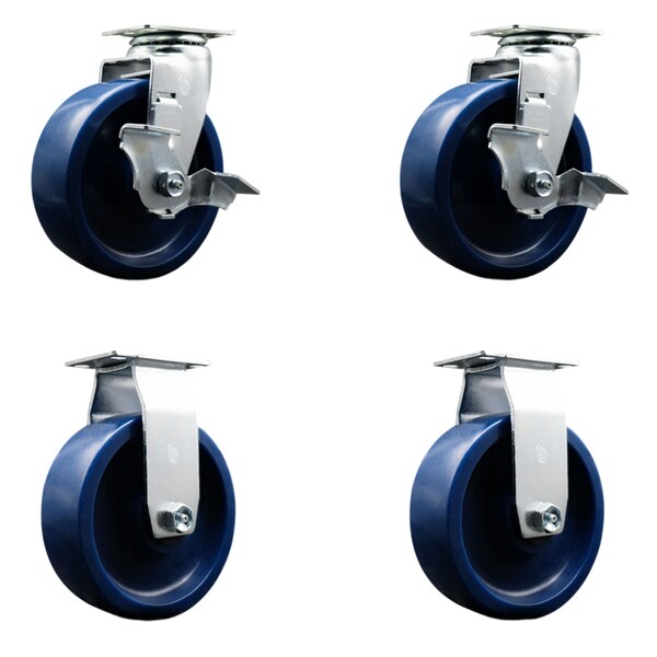 Service Caster 6 Inch Solid Polyurethane Caster Set with Ball Bearings 2 Brakes 2 Rigid SCC-20S620-SPUB-TLB-2-R-2 - main